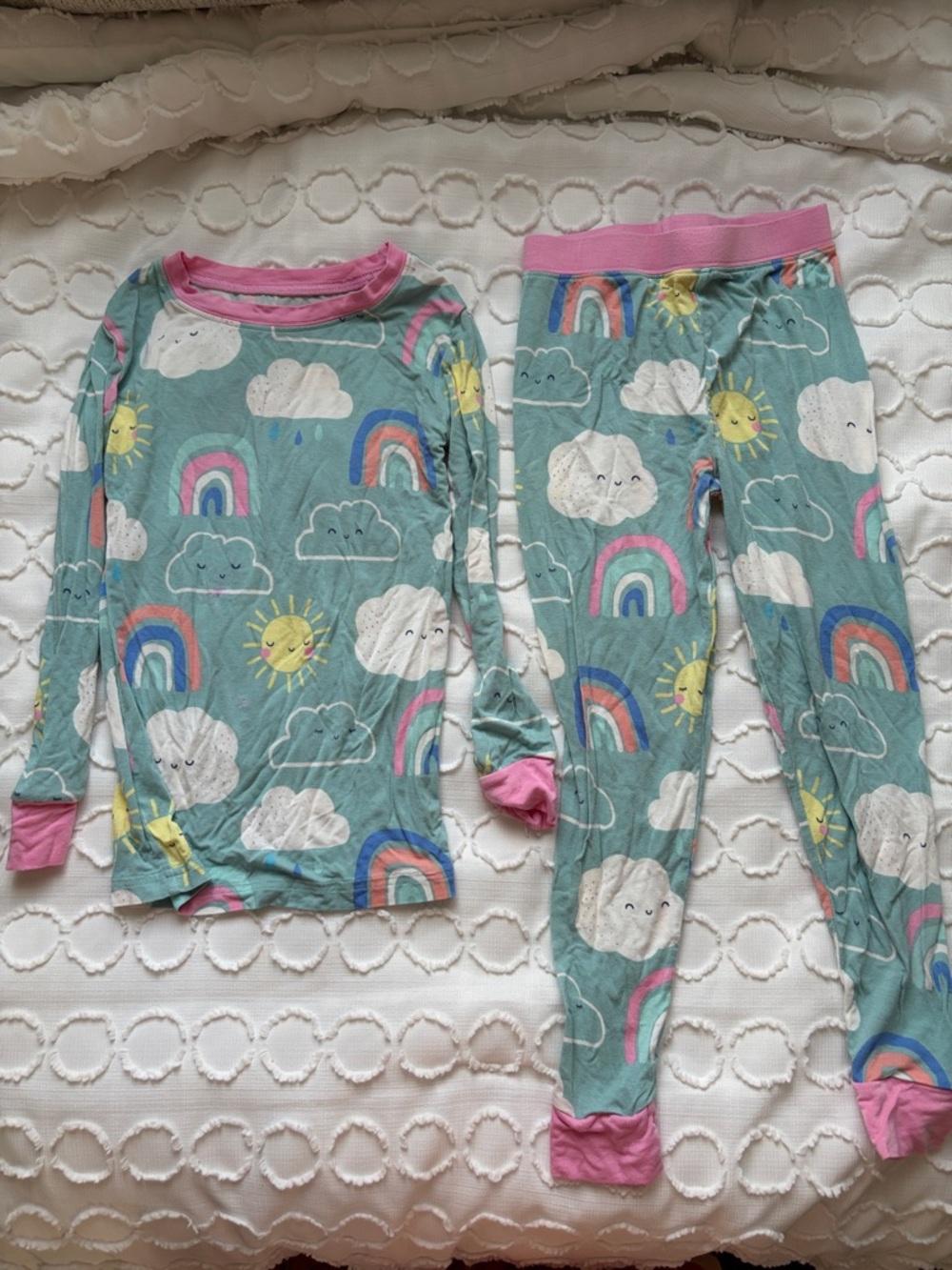Little Sleepies- Rainbow & Cloud Blue Pajama Set - Pink Trim